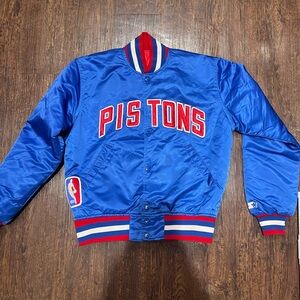 STARTER Blue and Red Satin Bomber Jacket Varsity Style